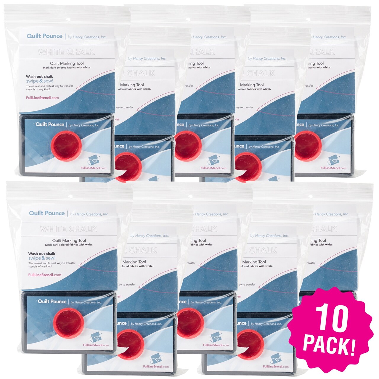 Multipack of 10 - Hancy Quilt Pounce Pad W/Chalk Powder-4oz White